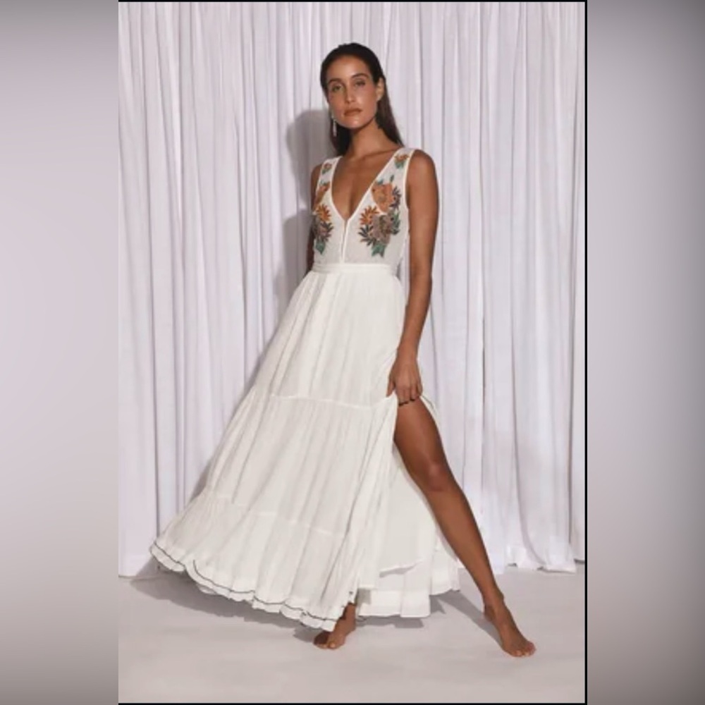 Tickets To Paradise White Embroidered Maxi Dress
Lulus, size XS